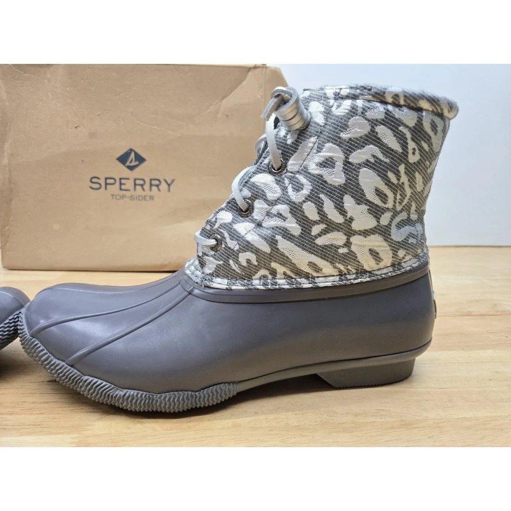 Sperry Women's Saltwater Silver LEOJAC Waterproof Duck Boots Size 8.5 M